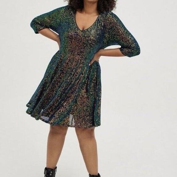 Torrid Dresses & Skirts - Torrid Sequins Mini Dress Size 10 Black Stretchy Cocktail Party Glam Fit Flare